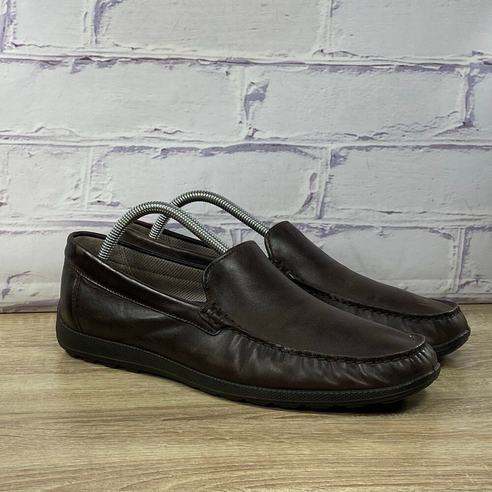 Ecco S Lite Brown Leather Driving Loafers Men's 42 US 8 Moc Toe Slip On Shoes